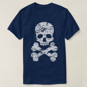 Weißer beängstigender Schädel und Kreuzknochen T-Shirt