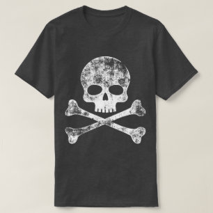 Weißer beängstigender Schädel und Kreuzknochen T-Shirt