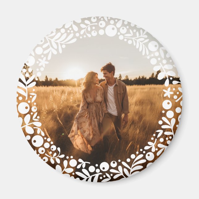 Weißer Beerenrand-Rahmen-Foto Magnet (Vorne)