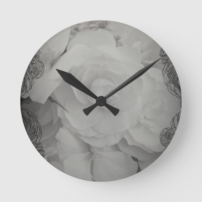 Weißer Begonia Runde Wanduhr (Vorderseite)
