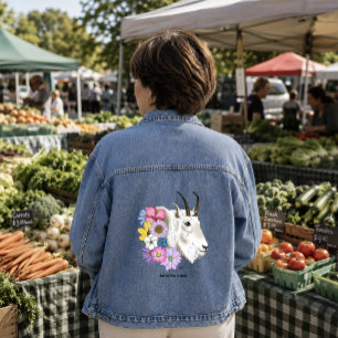 Weißer Bergziegen Blumen Jeansjacke