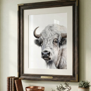 Weißer Bison Büffel Aquarell Kunst Poster