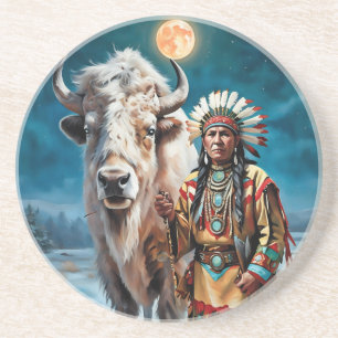 Weißer Bison und Häuptling der Native Americans Getränkeuntersetzer