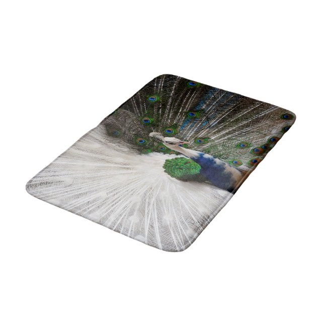 Weißer blauer Pfau Badematte (Schrägansicht)