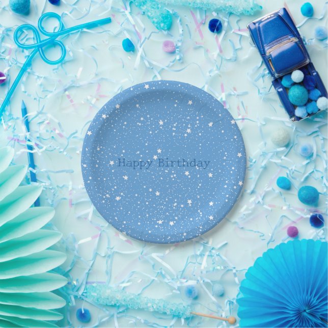 Weißer blauer Sternenhimmel Geburtstag Pappteller (Party)