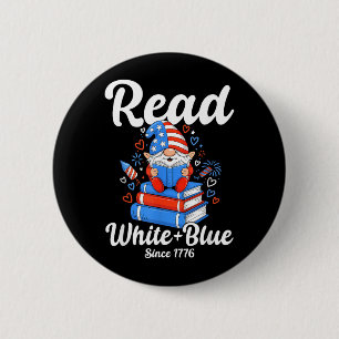 Weißer blauer USA-Gnom lesend 4. Juli Button