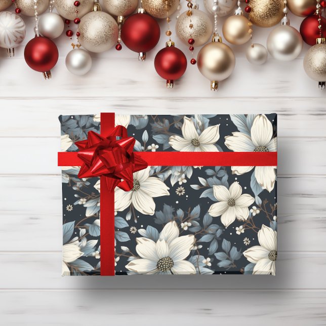Weißer blühender Winterbotanischer Garten Geschenkpapier (Vintage floral holidays wrapping paper)