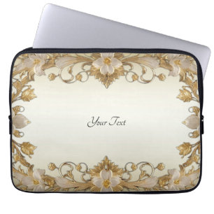 Weißer Blume Dekorativer Goldratschlauch Laptopschutzhülle