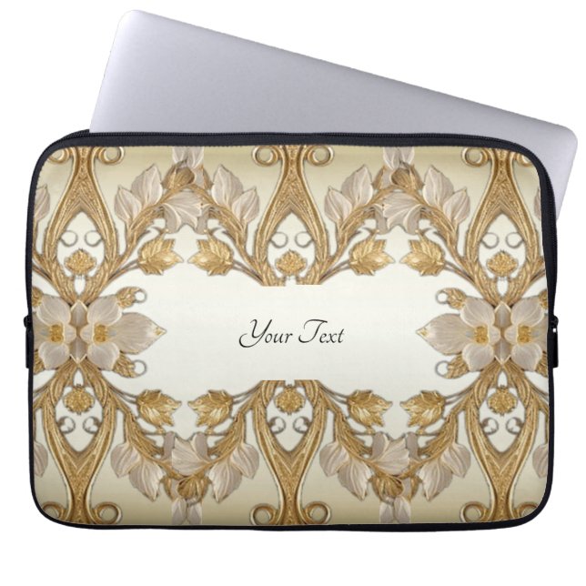 Weißer Blume Dekorativer Goldratschlauch Laptopschutzhülle (Vorderseite)