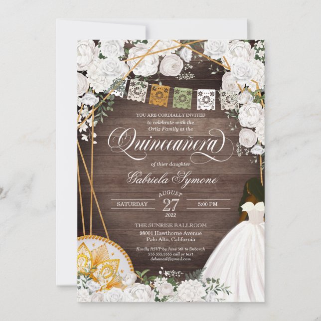 Weißer Blumen Eleganter Western Charro Quinceanera Einladung (Vorderseite)