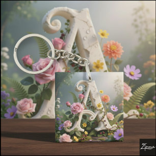 Weißer Blumen-Garten-Monogramm Buchstabe A Schlüsselanhänger