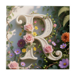 Weißer Blumen-Garten-Monogramm-Buchstabe R Fliese
