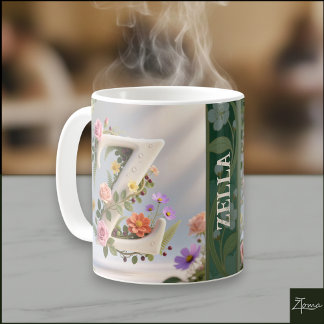 Weißer Blumen-Garten-Monogramm Buchstabe Z Kaffeetasse