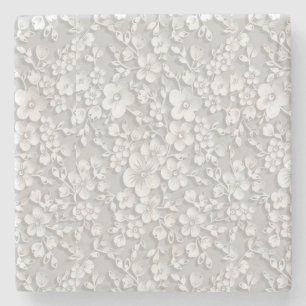 Weißer Blumen-Spitzen-Look Steinuntersetzer