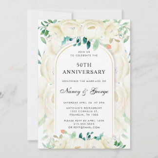 Weißer Blumengarten 50. Hochzeitstag Einladung