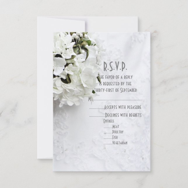 Weißer Blumenstrauß Hochzeit R.S.V.P RSVP Karte (Vorderseite)