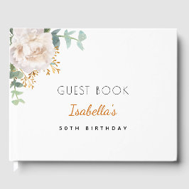 Weißer Blütenblättriger Eukalyptus-Monogramm Gästebuch