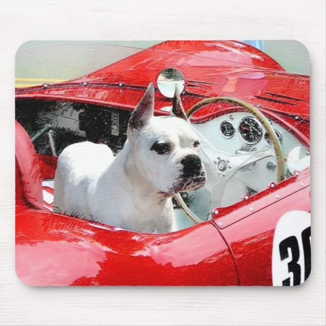 Weißer Boxer Hund in Maserati Mousepad (Vorne)