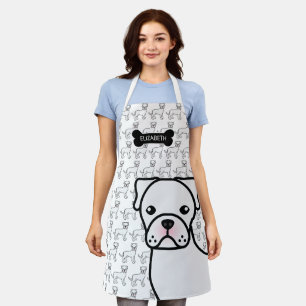 Weißer Boxer Süßer Cartoon-Hund & Name Schürze