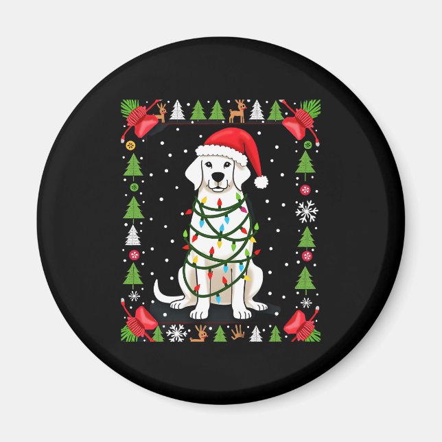 Weißer Boxerhund hässlicher Weihnachtspullover lus Magnet (Vorne)