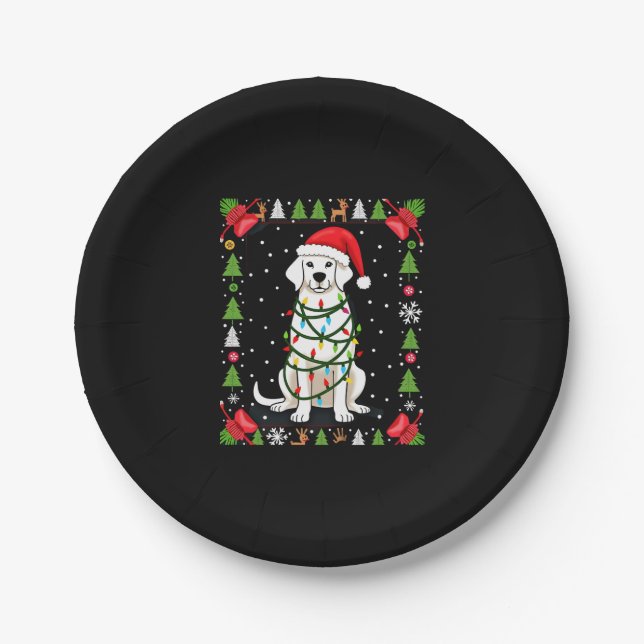 Weißer Boxerhund hässlicher Weihnachtspullover lus Pappteller (Vorderseite)