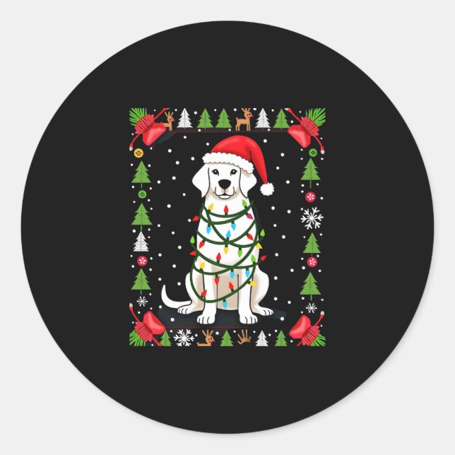 Weißer Boxerhund hässlicher Weihnachtspullover lus Runder Aufkleber (Vorderseite)