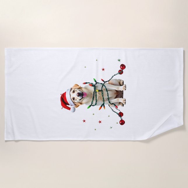 Weißer Boxerhund hässlicher Weihnachtspullover lus Strandtuch (Vorderseite)