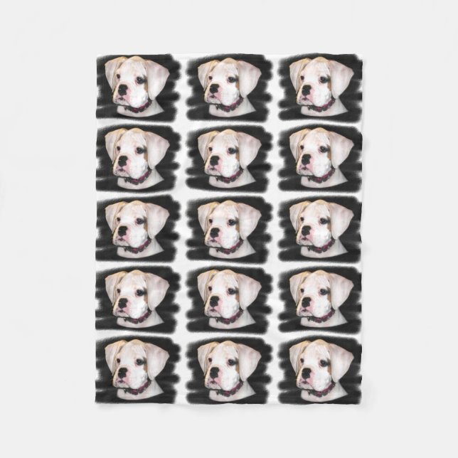 Weißer Boxerwelpe Fleecedecke (Vorderseite)
