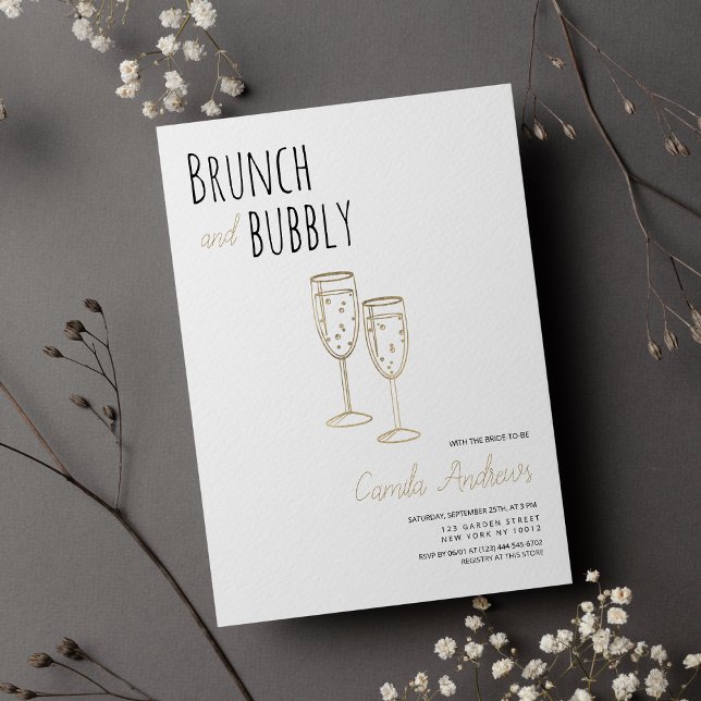 Weißer Brunch und Brautparty Einladung (Simple White Gold Brunch And Bubbly Bridal Shower)