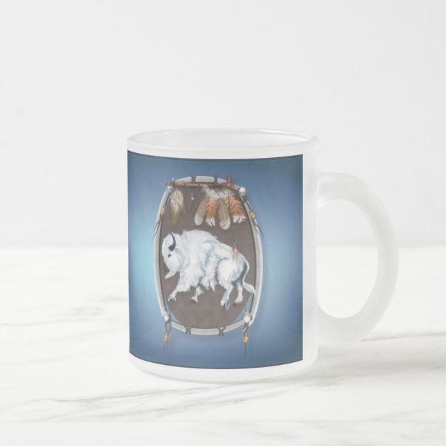 Weißer Büffel-Schild-blaue Tassen (Rechts)