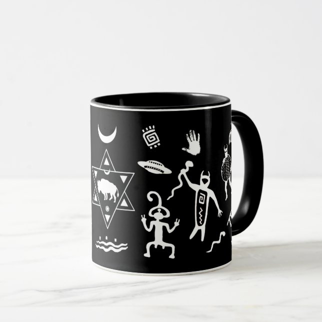 Weißer Büffel-Stammes- Geist - Schwarzes Tasse (VorderseiteRechts)
