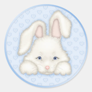 Weißer Bunny - Blau Runder Aufkleber