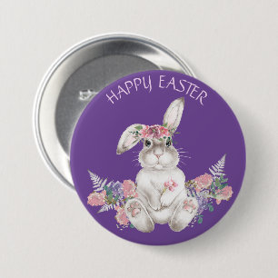 Weißer Bunny von Aquarell - Frohes Ostern Button