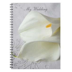 Weißer Calla auf Leinenhochzeit Notizblock