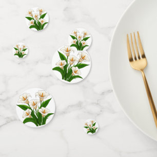 Weißer Calla-Lilien-Strauß mit grünen Blättern Konfetti