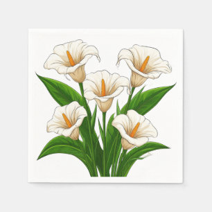 Weißer Calla-Lilien-Strauß mit grünen Blättern Serviette