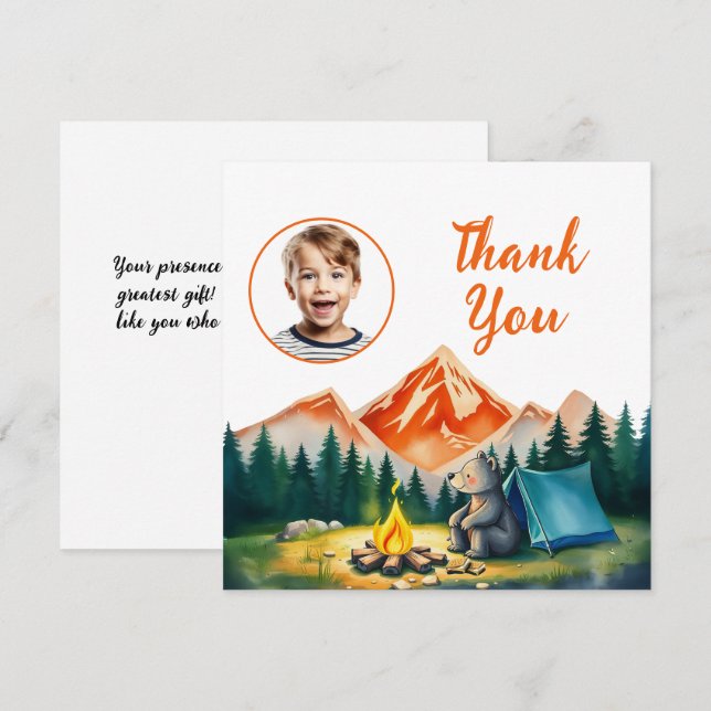 Weißer Camping Bär Kinder Foto Geburtstag Dankeskarte (Vorne/Hinten)