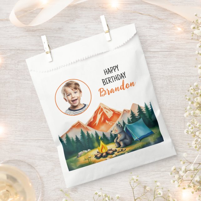 Weißer Camping Bär Kinder Foto Geburtstag Geschenktütchen (Ausgeschnitten)