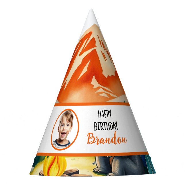 Weißer Camping Bär Kinder Foto Geburtstag Partyhütchen (Vorderseite)