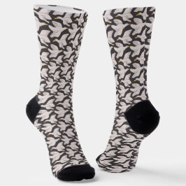 Weißer Cartoon Gänse Geometrisches Muster Dunkelgr Socken