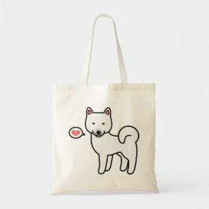 Weißer Cartoon Shiba Inu Mit Einem Herzen Tragetasche
