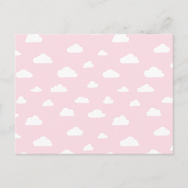 Weißer Cartoon Wolken auf rosa Hintergrundmuster Postkarte (Vorderseite)