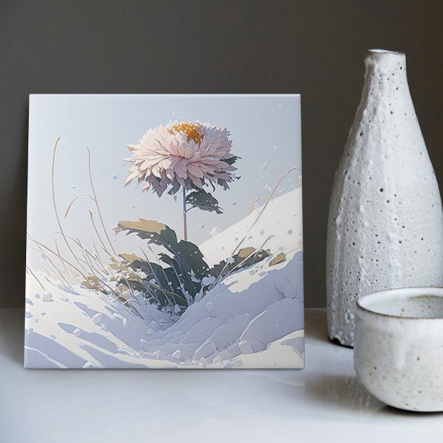 Weißer Chrysanthemum Berg durch Schnee brechen Fliese (Von Creator hochgeladen)