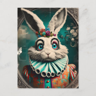 Weißer Clown-Hase Vintage Postkarte