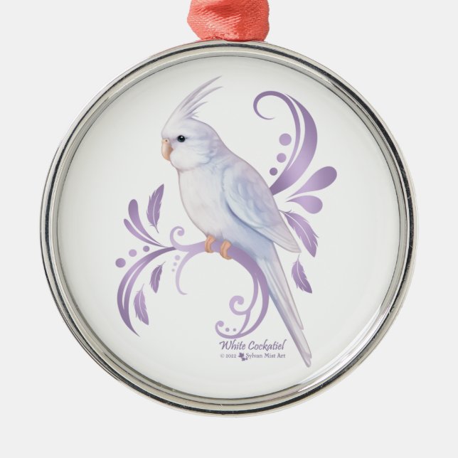 Weißer Cockatiel Ornament Aus Metall (Vorne)