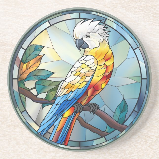 Weißer Cockatoo-Papagei-Vogel aus Süßglas Getränkeuntersetzer (Vorne)