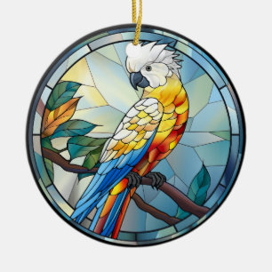 Weißer Cockatoo-Papagei-Vogel aus Süßglas Keramik Ornament