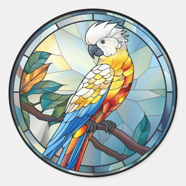 Weißer Cockatoo-Papagei-Vogel aus Süßglas Runder Aufkleber (Vorderseite)