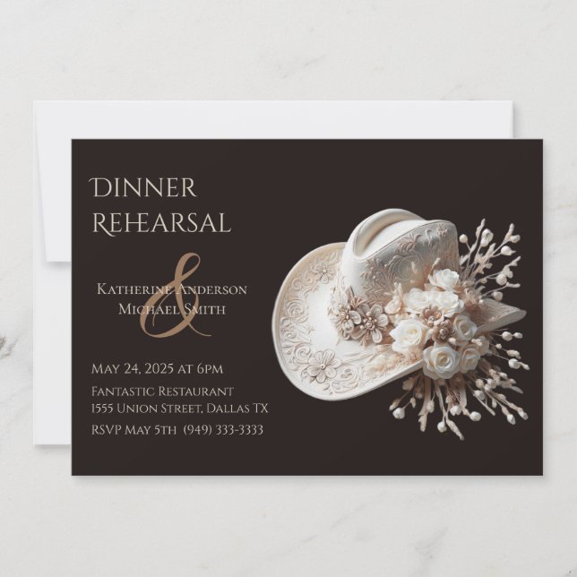 Weißer Cowgirl-Hut mit Blume Einladung (Vorderseite)