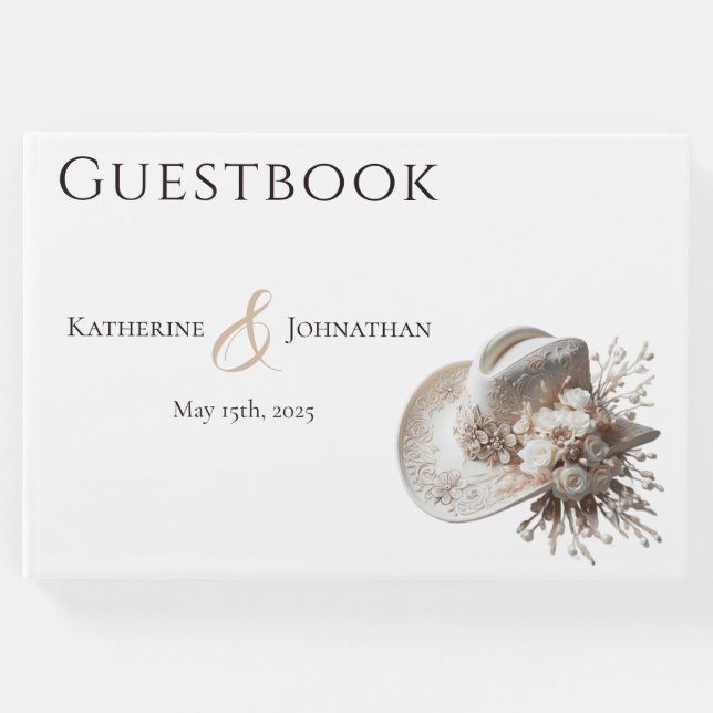 Weißer Cowgirl-Hut mit Blume Gästebuch (Vorderseite)